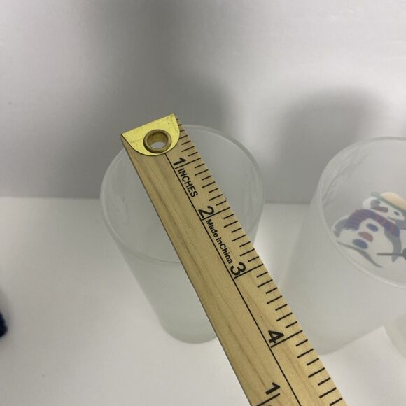 Set of Four Frosted Glass Tumblers with Snowman Design Festive Seasonal Bar ware - Picture 4 of 9